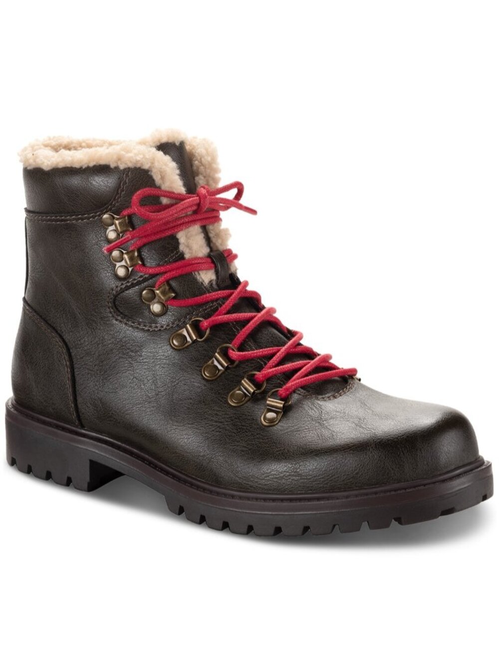 Sun + Stone Men's Kyson Faux-Shearling Lace-Up Boots Green Size 11